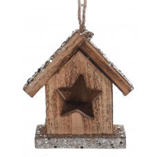 Χριστουγεννιάτικο Κρεμαστό Ξύλινο Σπιτάκι Καφέ, με Αστεράκι (10cm)